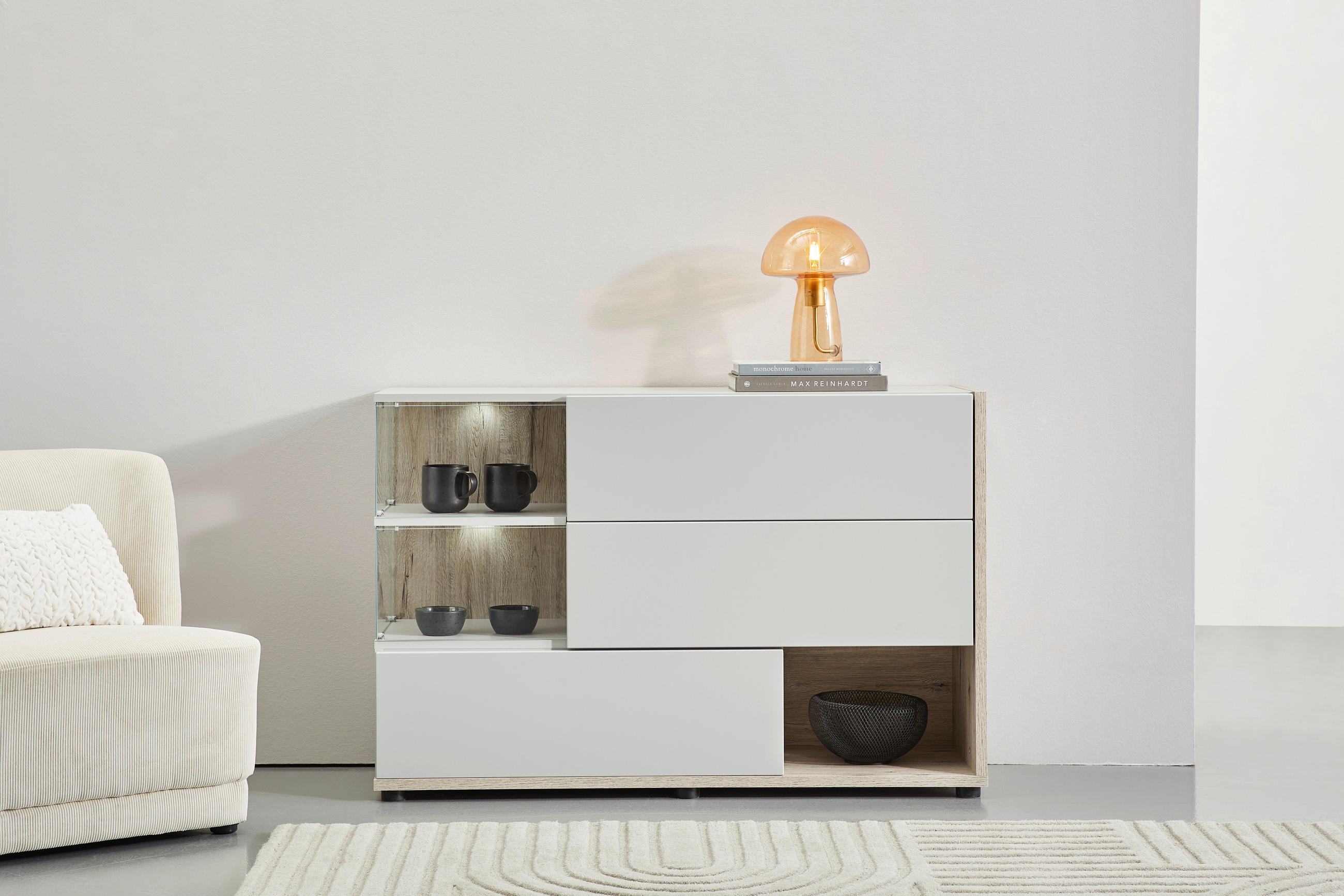 KOMMODE  in 120/77/40 cm  - Eichefarben/Schwarz, Design, Glas/Holzwerkstoff (120/77/40cm) - MID.YOU