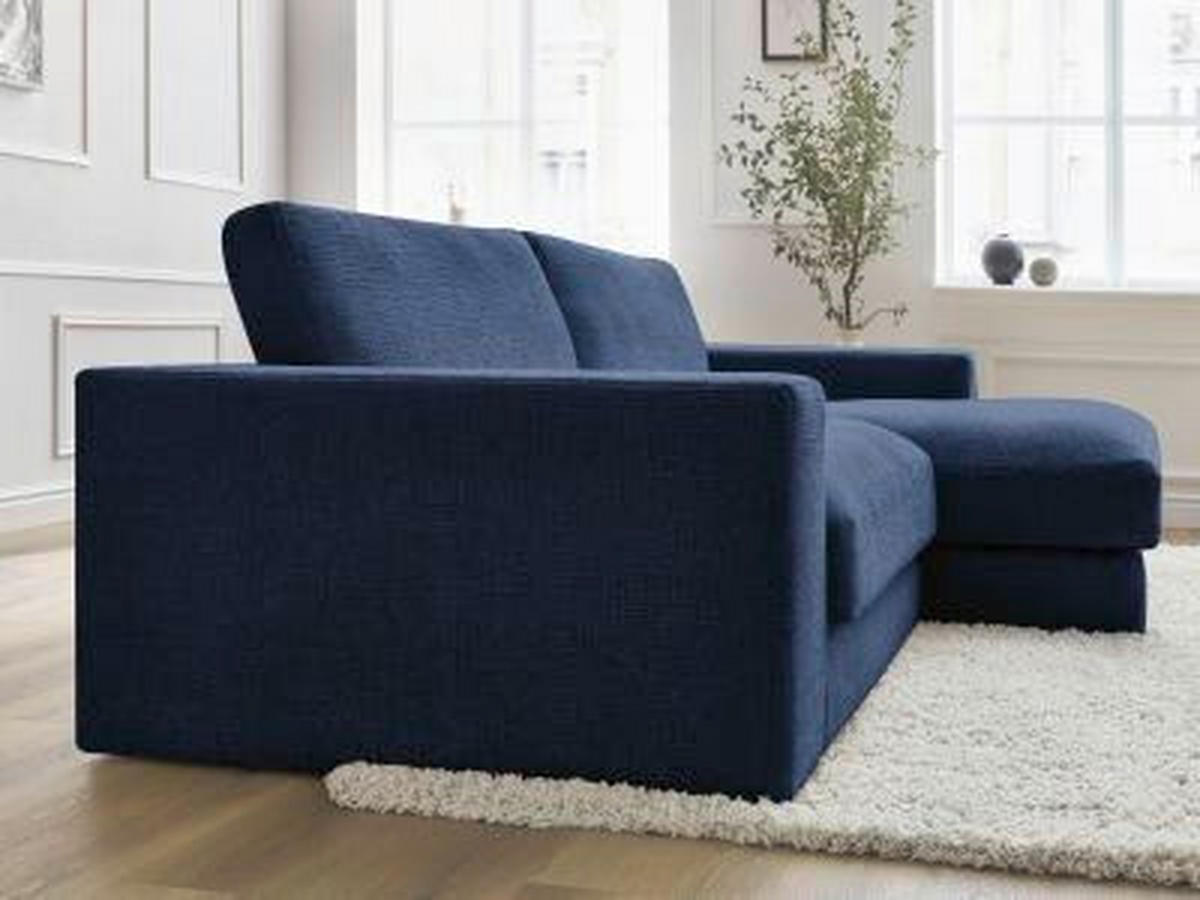 ECKSOFA Ottomane rechts  LEONARD  Dunkelblau Struktur  - Schwarz/Dunkelblau, MODERN, Kunststoff/Textil (274/159cm)