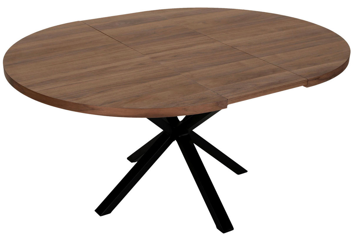 ESSTISCH 120-160/120/77 cm Echtholz  Holz ausziehbar rund Nussbaumfarben  - Nussbaumfarben/Schwarz, KONVENTIONELL, Holz/Metall (120-160/120/77cm) - Milino