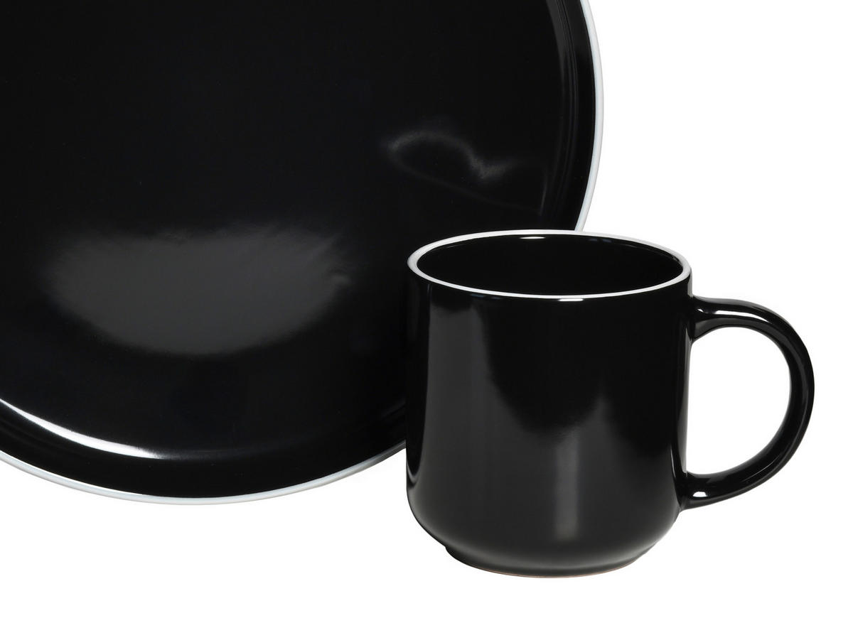 KOMBISERVICE Weiß, Schwarz Hochglanz Nordic Gourmet Schwarz 16-teilig 4 Personen  - Schwarz Hochglanz/Weiß, Basics, Keramik - Creatable