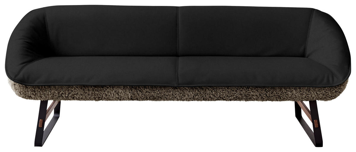 SITZBANK 229/88/80 cm  in Schwarzbraun  - Schwarzbraun/Schwarz, Design, Leder/Holz (229/88/80cm) - Koinor