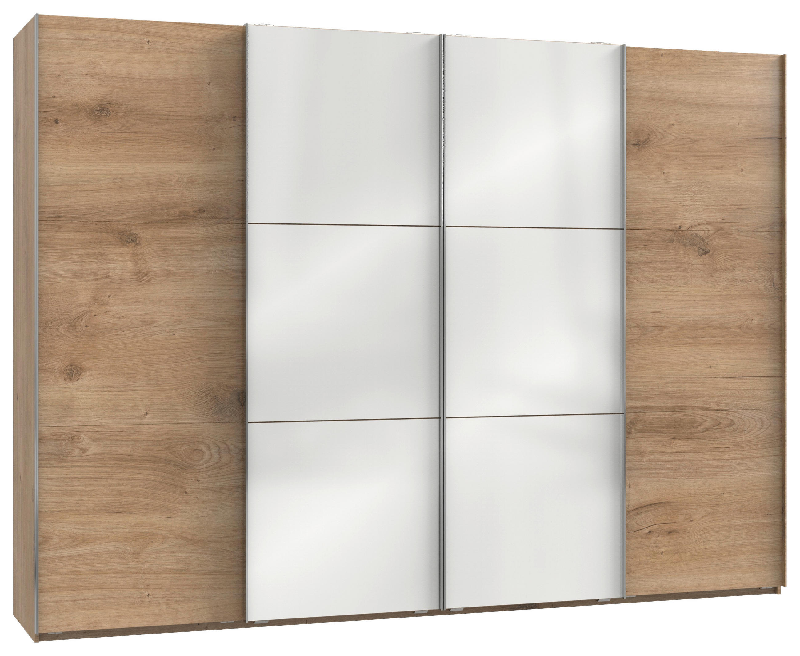 SCHWEBETÜRENSCHRANK 300/216/65 cm 4-türig Weiß, Eichefarben  - Chromfarben/Eichefarben, MODERN, Holzwerkstoff (300/216/65cm) - MID.YOU