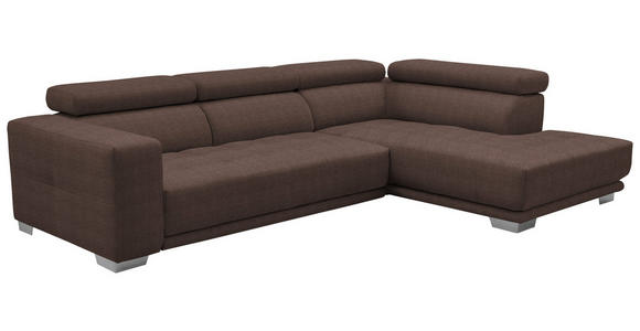 ECKSOFA in Mikrofaser Braun  - Chromfarben/Braun, Design, Textil/Metall (301/207cm) - Xora