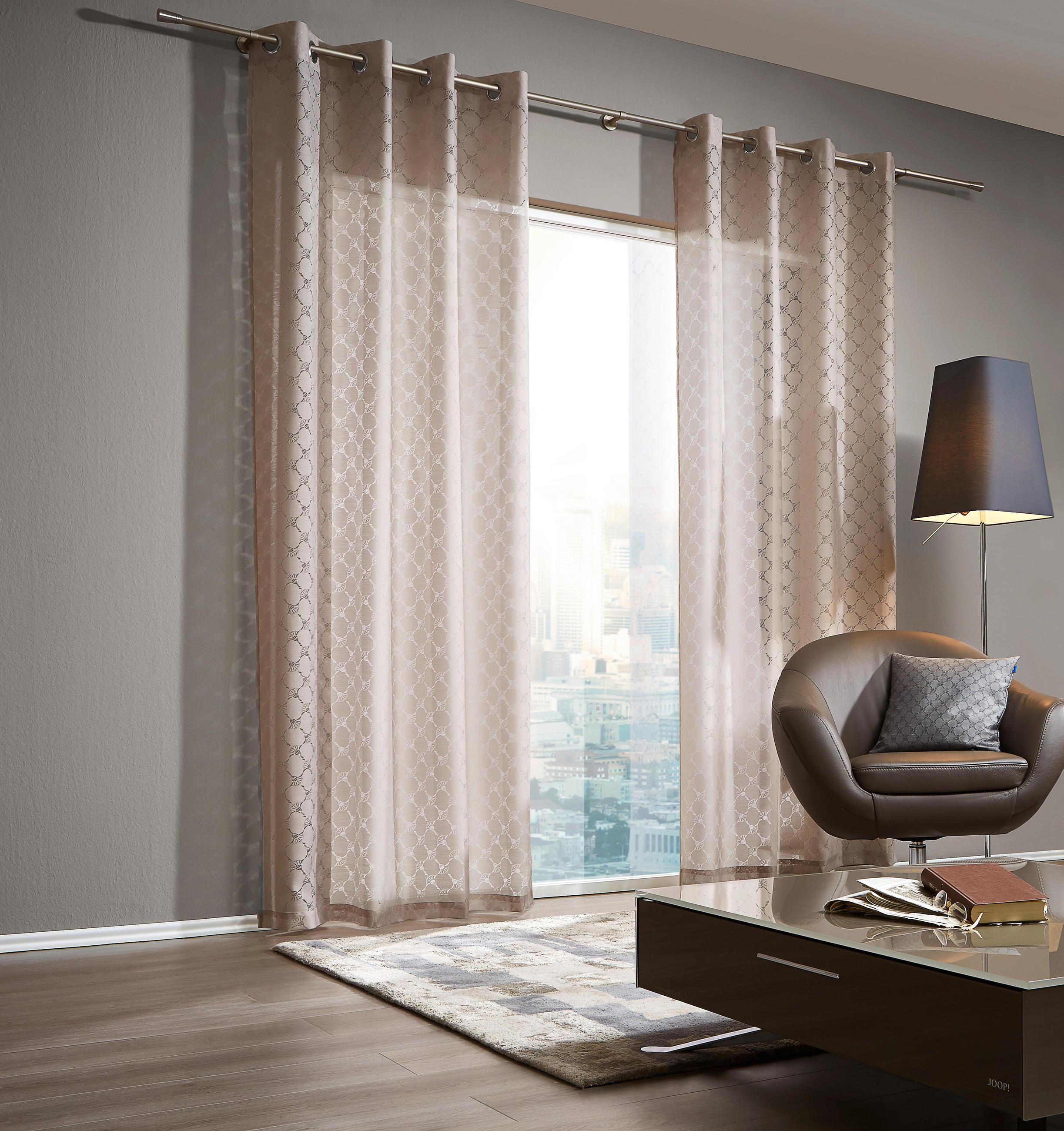ZAVESA Z OBROČKI  prosojno  140/250 cm   - sivorjava, Design, tekstil (140/250cm) - Joop!