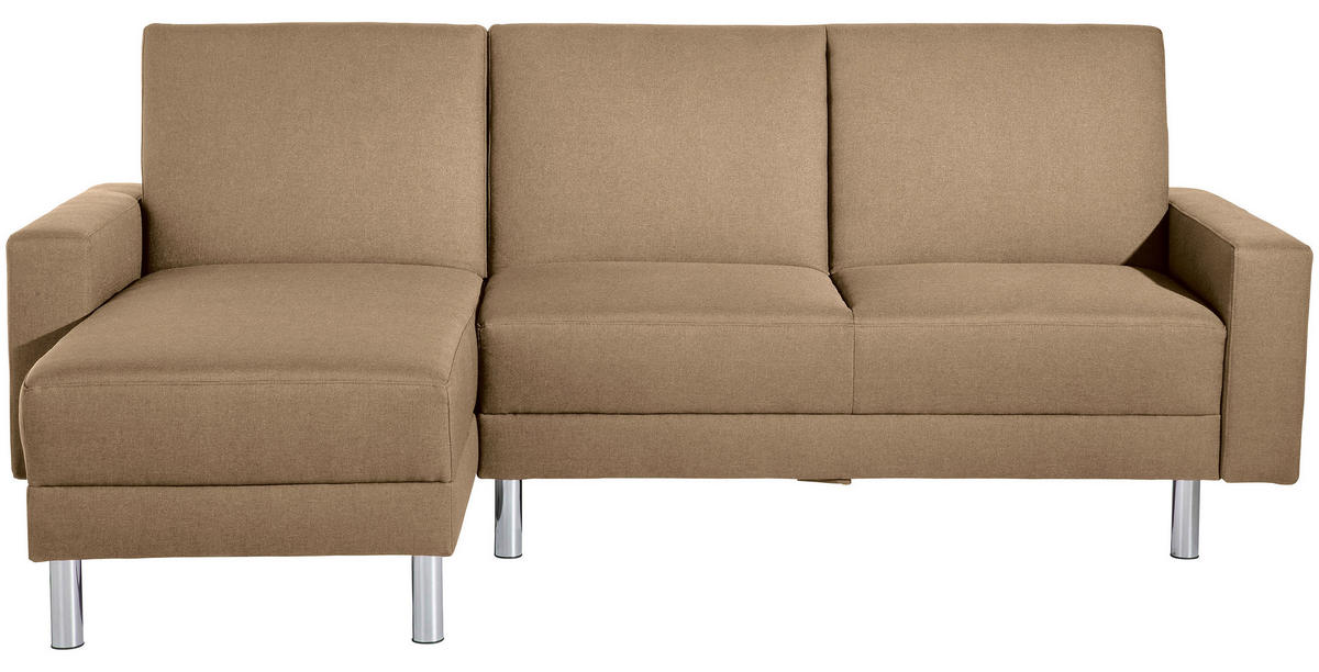 ECKSCHLAFSOFA inkl. Hocker in Sandfarben Textil   - Sandfarben/Chromfarben, Konventionell, Textil/Metall (152/230cm) - Max Winzer