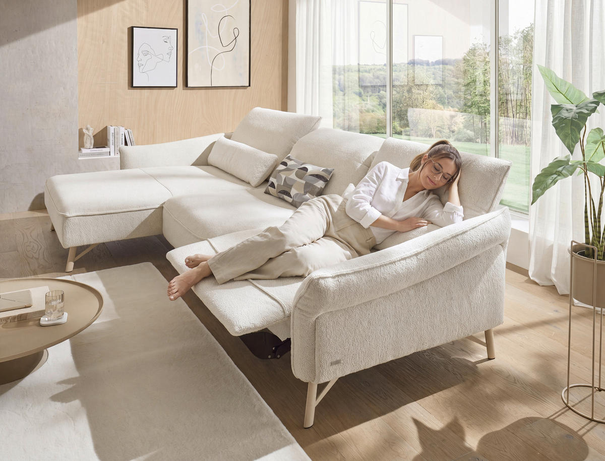 ECKSOFA Creme Chenille Rücken echt  - Beige/Creme, Design, Textil/Metall (165/329cm) - Johann Jakob