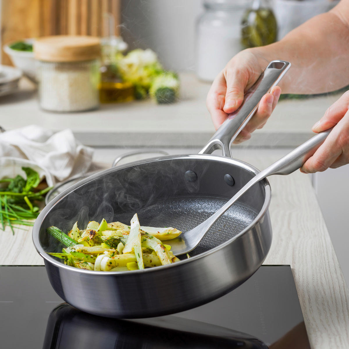 SCHMORPFANNE Apex Keramikbeschichtung 24 cm  - Edelstahlfarben/Transparent, Basics, Glas/Metall (24cm) - GreenPan