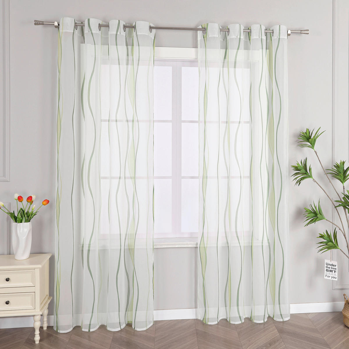 FERTIGVORHANG  transparent  140/245 cm   - Weiß Hochglanz/Grün, Basics, Textil (140/245cm) - Joyswahl
