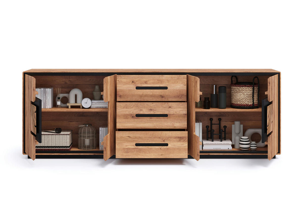SIDEBOARD  227,00/77/40 cm 3 Schublade(n)  - Wildeiche/Schwarz, Basics, Holz (227,00/77/40cm) - Livetastic