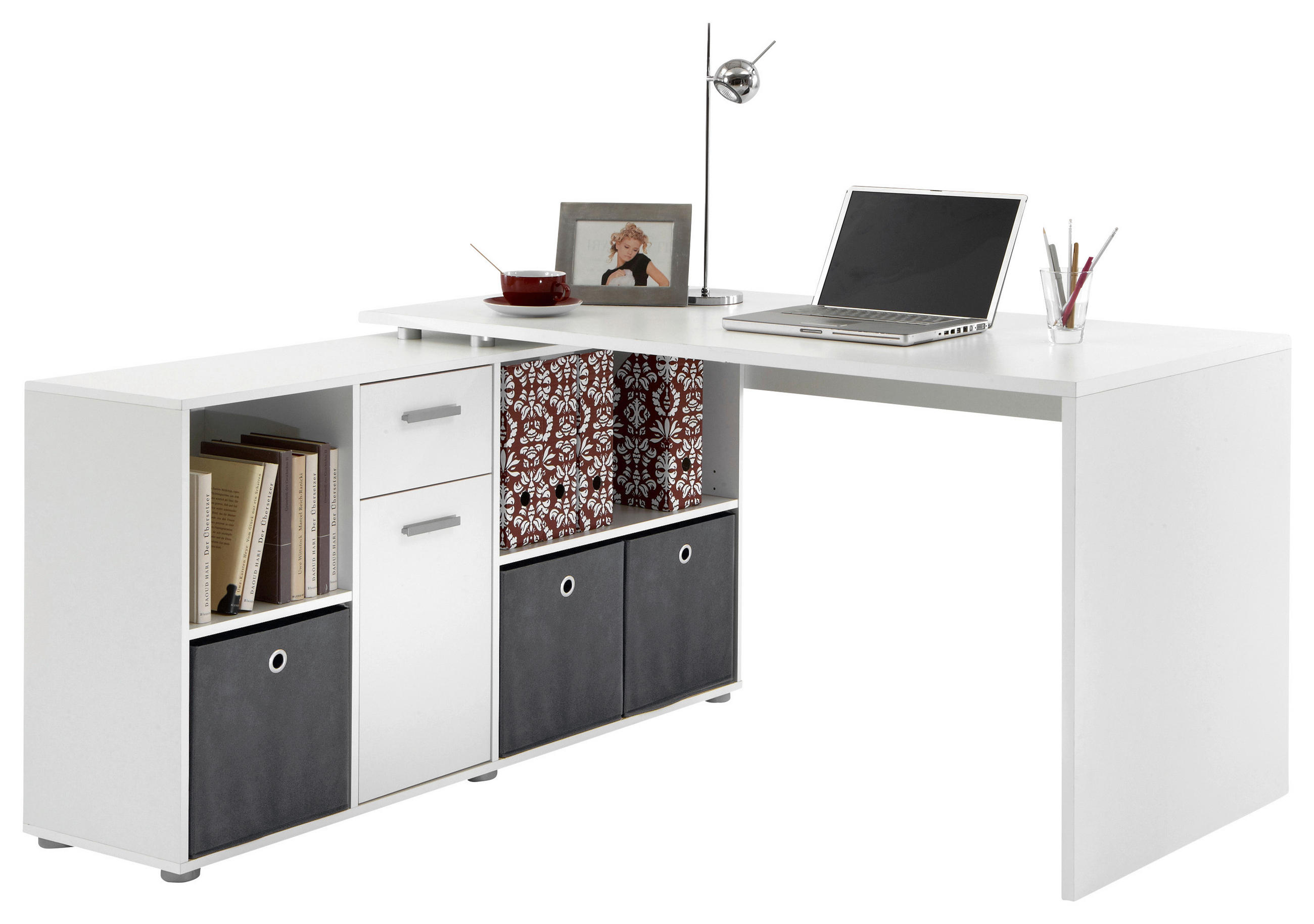 KOMBINIRANA PISALNA MIZA leseni material bela  - bela, Design, leseni material (136/139/75cm) - Livetastic