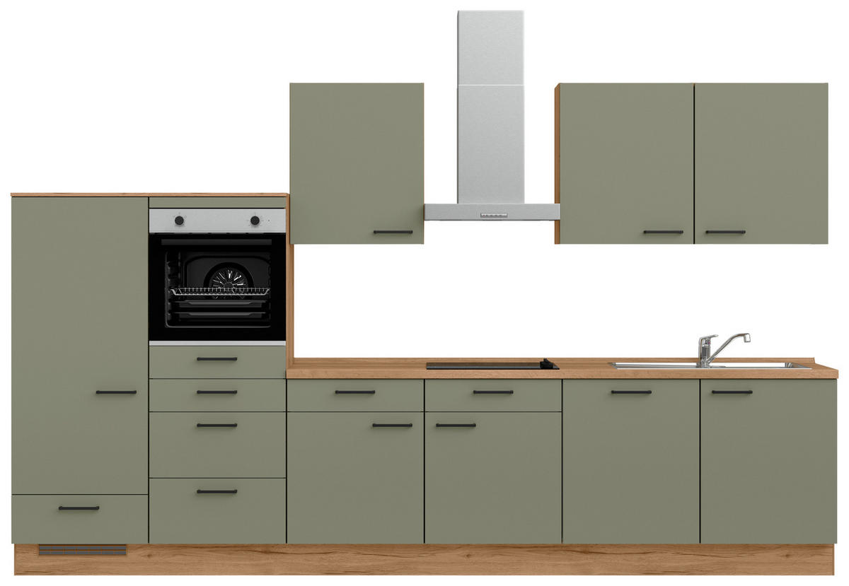 KÜCHENLEERBLOCK Senso 360 cm  in Eichefarben, Olivgrün  - Eichefarben/Schwarz, MODERN, Holzwerkstoff/Metall (360cm) - Nobilia