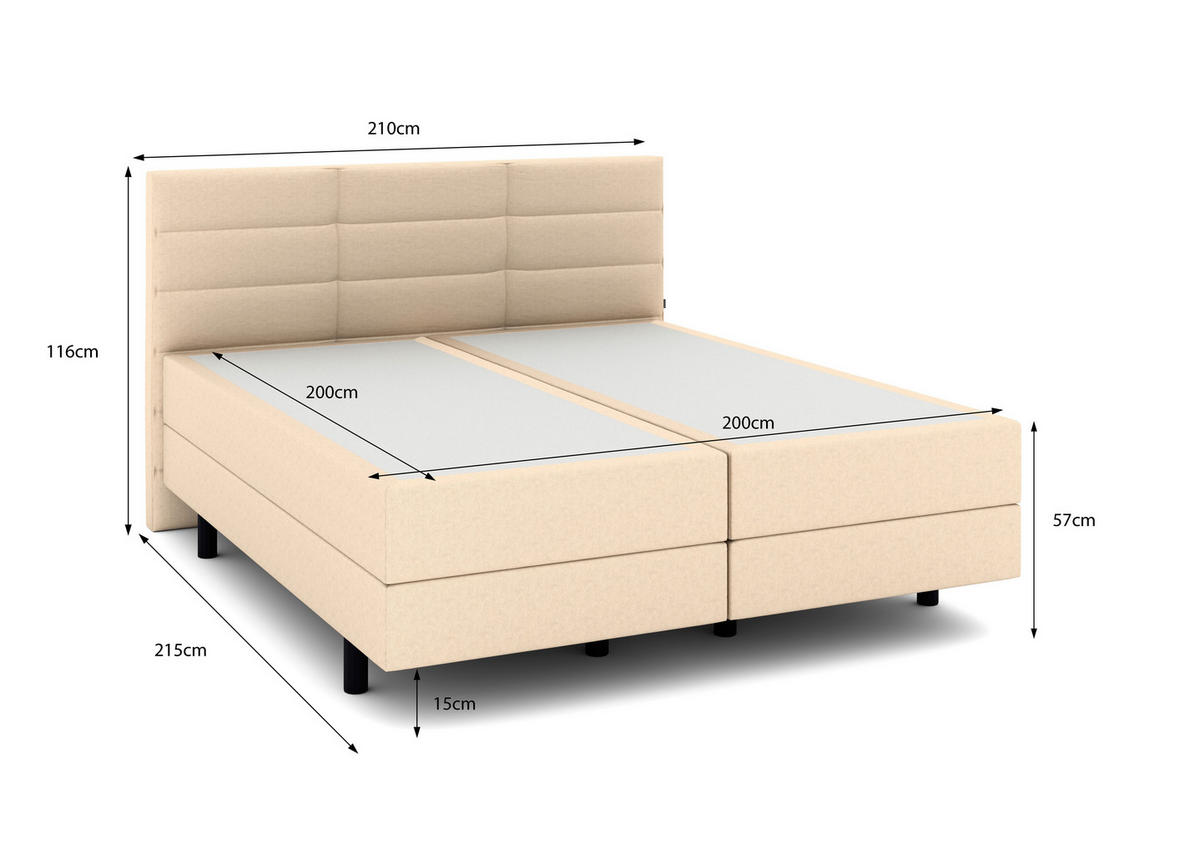 BOXSPRINGBETT 200/200 cm  in Beige  - Beige/Schwarz, KONVENTIONELL, Holzwerkstoff/Kunststoff (200/200cm) - Musterring