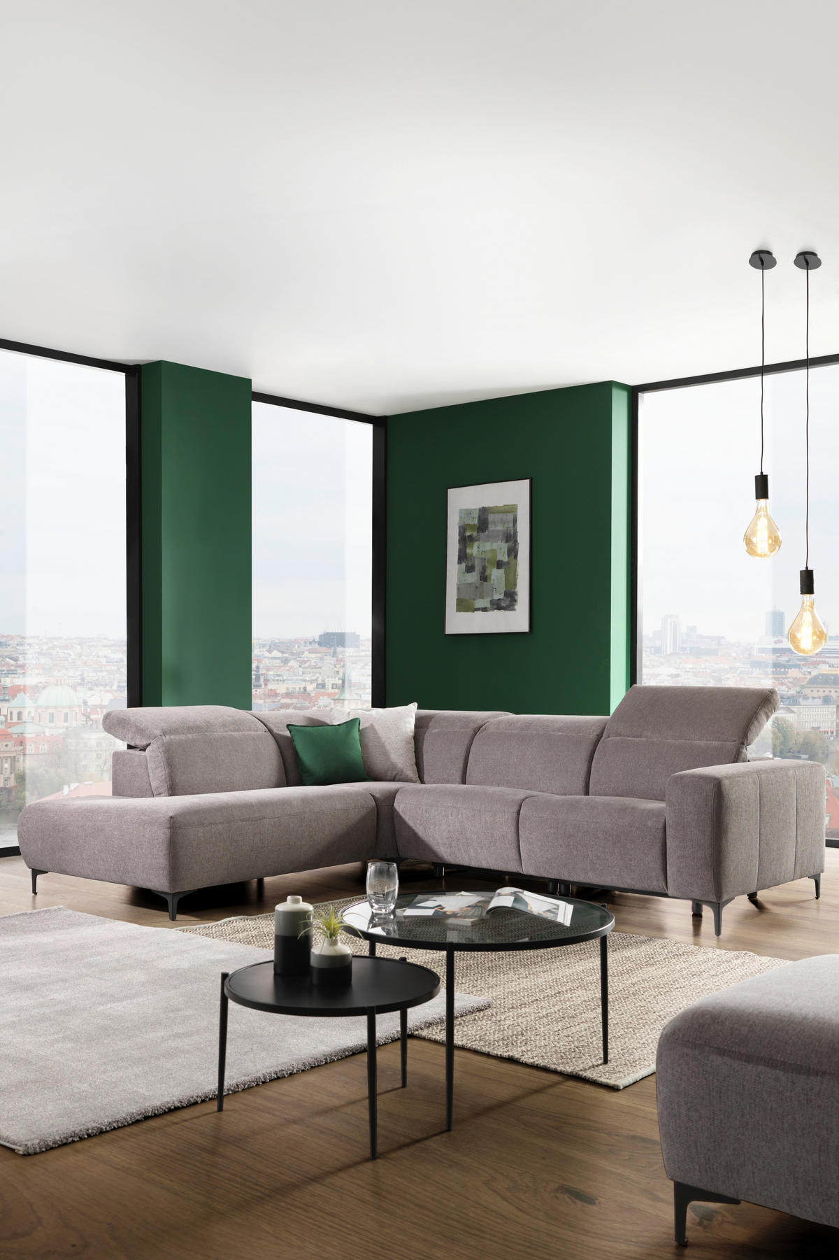 ECKSOFA in Flachgewebe Dunkelgrau  - Dunkelgrau/Schwarz, Design, Textil/Metall (238/290cm) - Pure Home Lifestyle