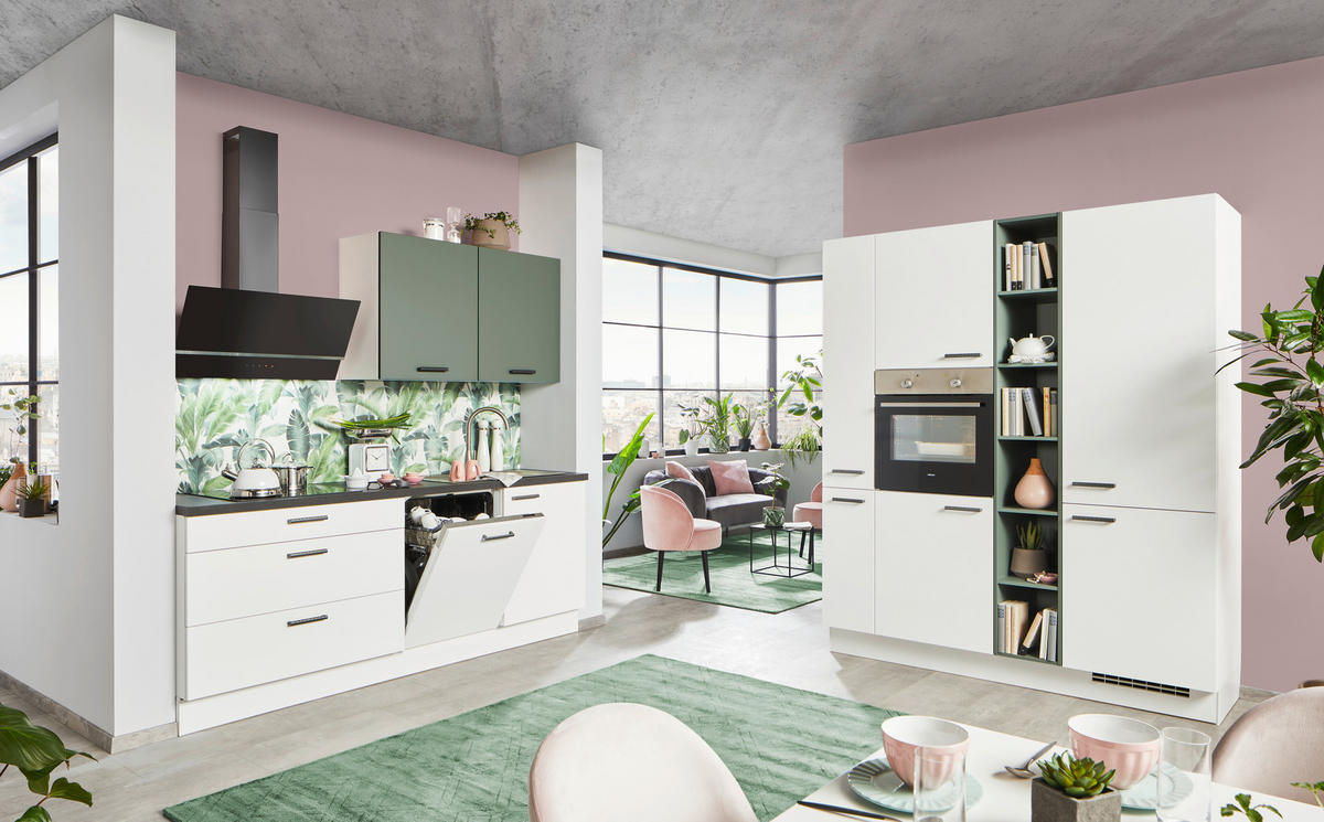 ROHOVÁ KUCHYŇA LARS 220 - biela/zelená, Design, kompozitné drevo (220/180cm) - Celina