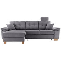 ECKSOFA Grau Cord Bettkasten, Schlaffunktion, Sitztiefenverstellung, Kopfstütze, Liegefläche im Originalstoff  - Naturfarben/Grau, MODERN, Holz/Textil (176/270cm) - Livetastic
