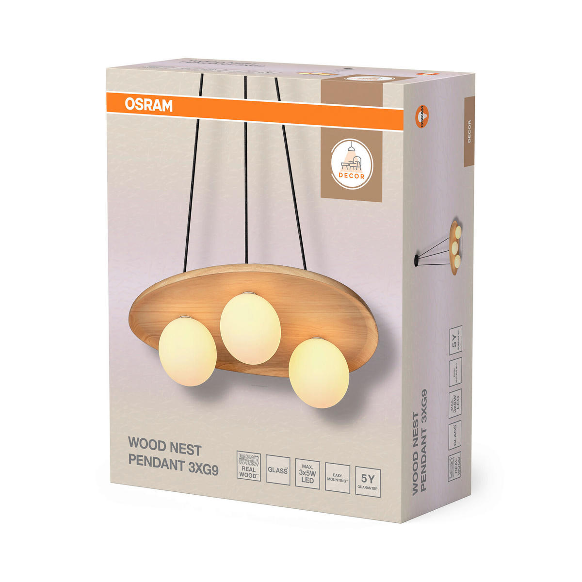 HÄNGELEUCHTE 50/38,5/150 cm   - Naturfarben, Basics, Glas/Holz (50/38,5/150cm) - Osram
