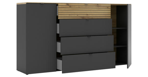 SIDEBOARD Graphitfarben, Eiche Artisan Einlegeböden  - Schwarz/Graphitfarben, MODERN, Holzwerkstoff/Metall (181/99/41cm) - Voleo