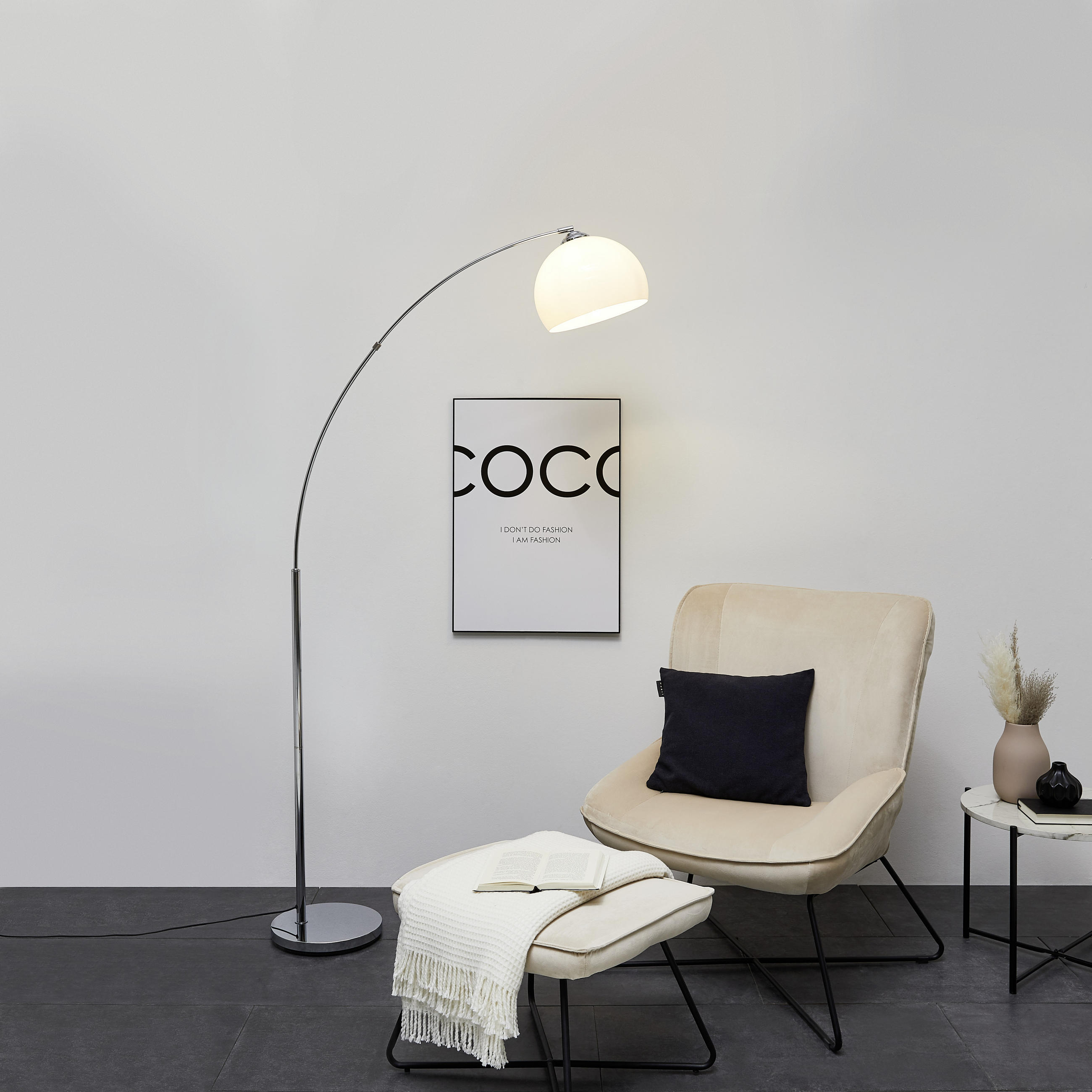 BOGENLEUCHTE  110/180/25 cm   - Chromfarben/Weiß, Design, Kunststoff/Metall (110/180/25cm)