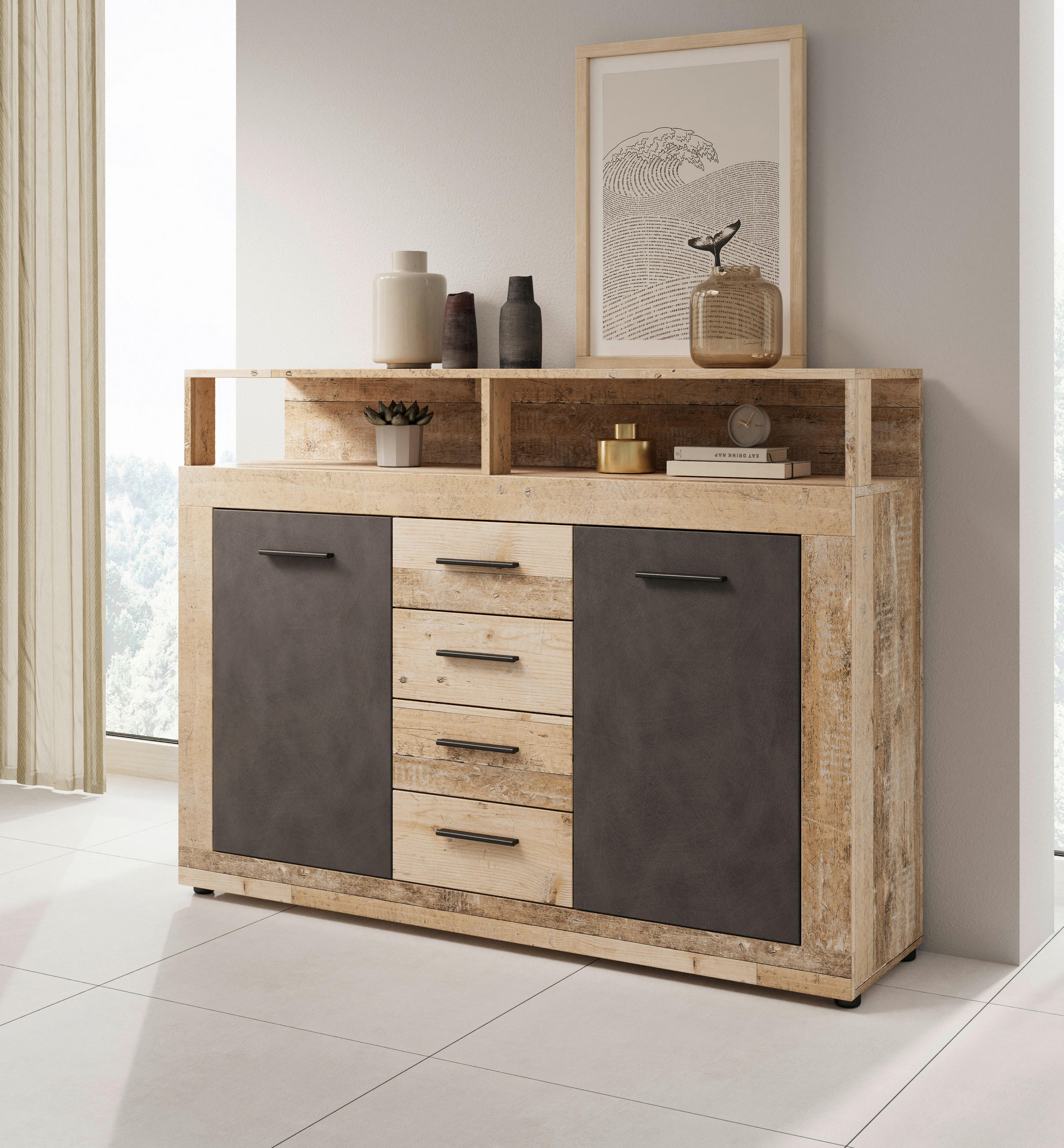 KOMMODE  in 119/96/32 cm  - Eichefarben/Anthrazit, Design, Holzwerkstoff/Kunststoff (119/96/32cm) - MID.YOU
