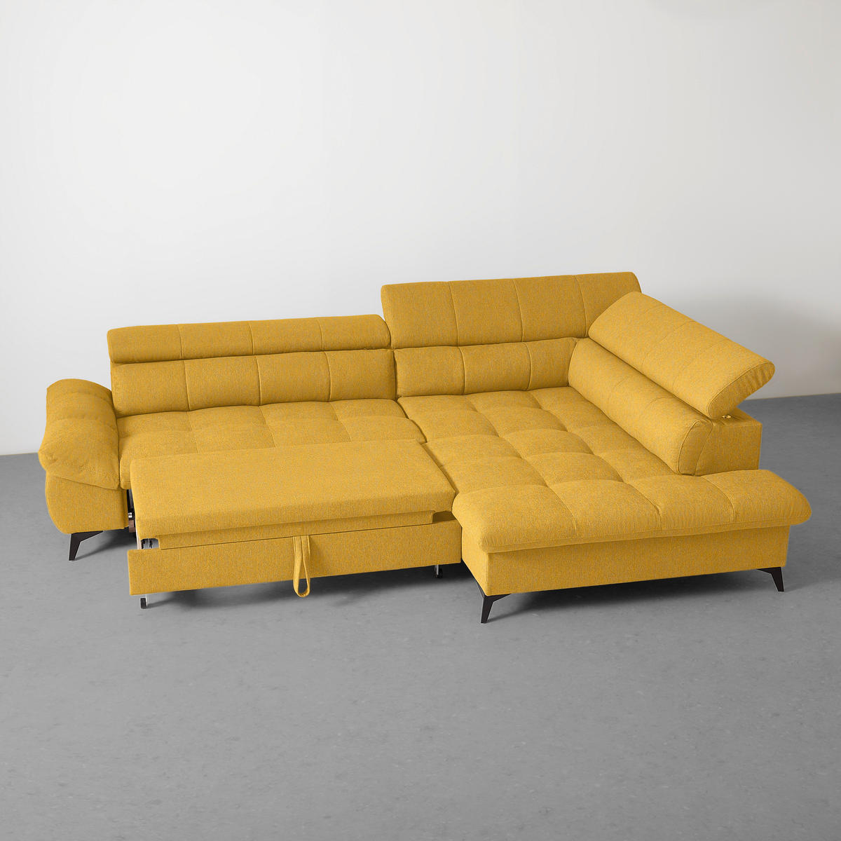 ECKSOFA in Chenille Senfgelb  - Senfgelb/Schwarz, Modern, Textil/Metall (296/201cm) - Livetastic