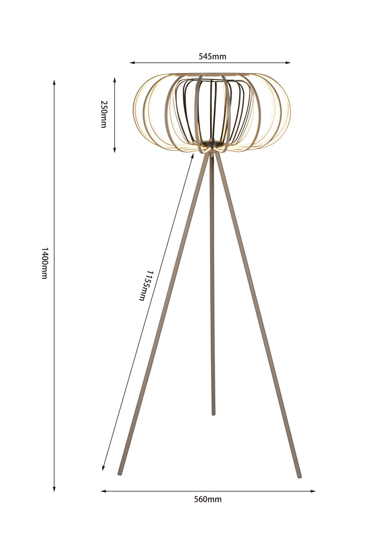 LED-GOLVLAMPA Salo 140/44/168 cm    - sandfärgad/svart, Basics, metall (140/44/168cm)