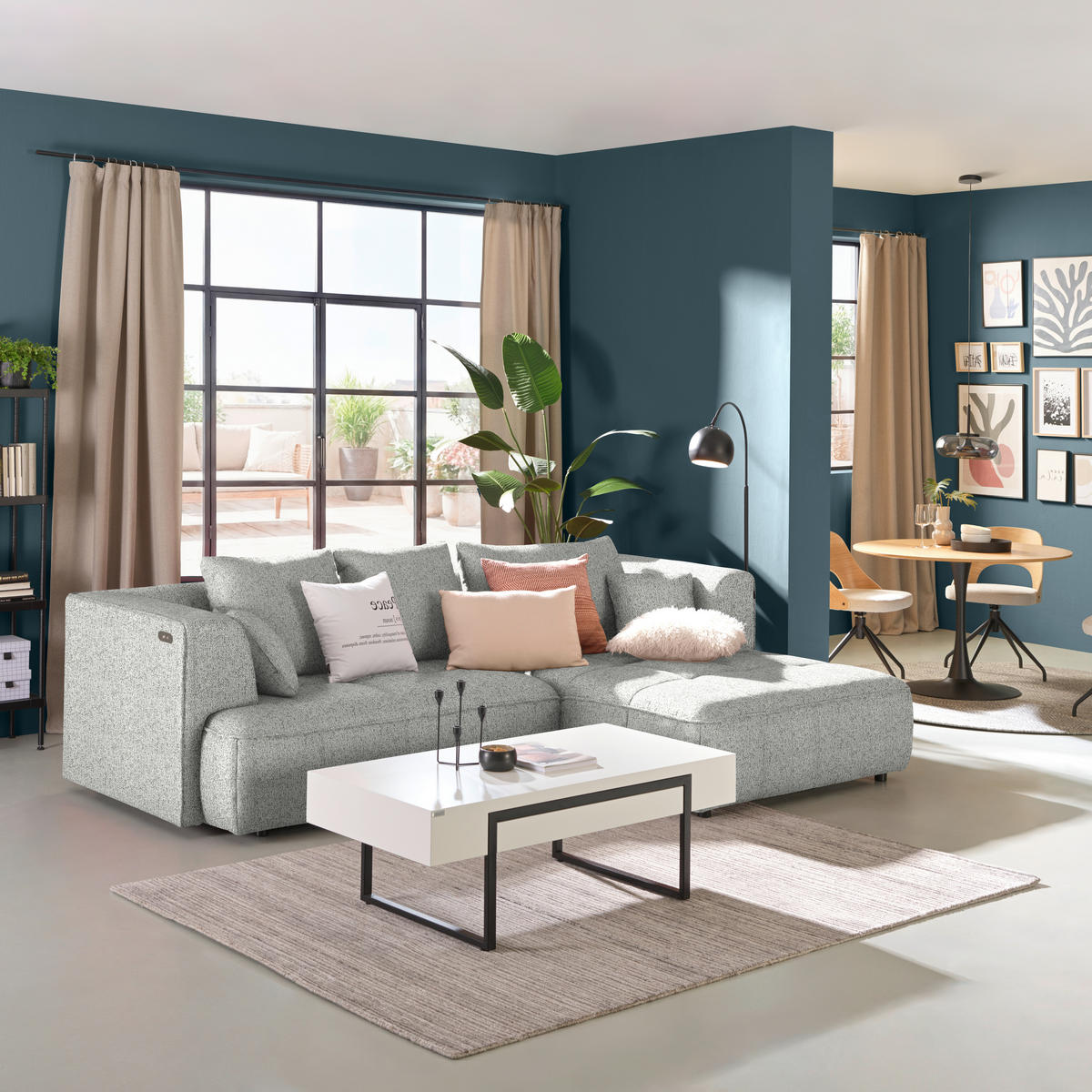 ECKSOFA Webstoff Silberfarben  - Silberfarben/Schwarz, Design, Kunststoff/Textil (288/188cm) - Welnova