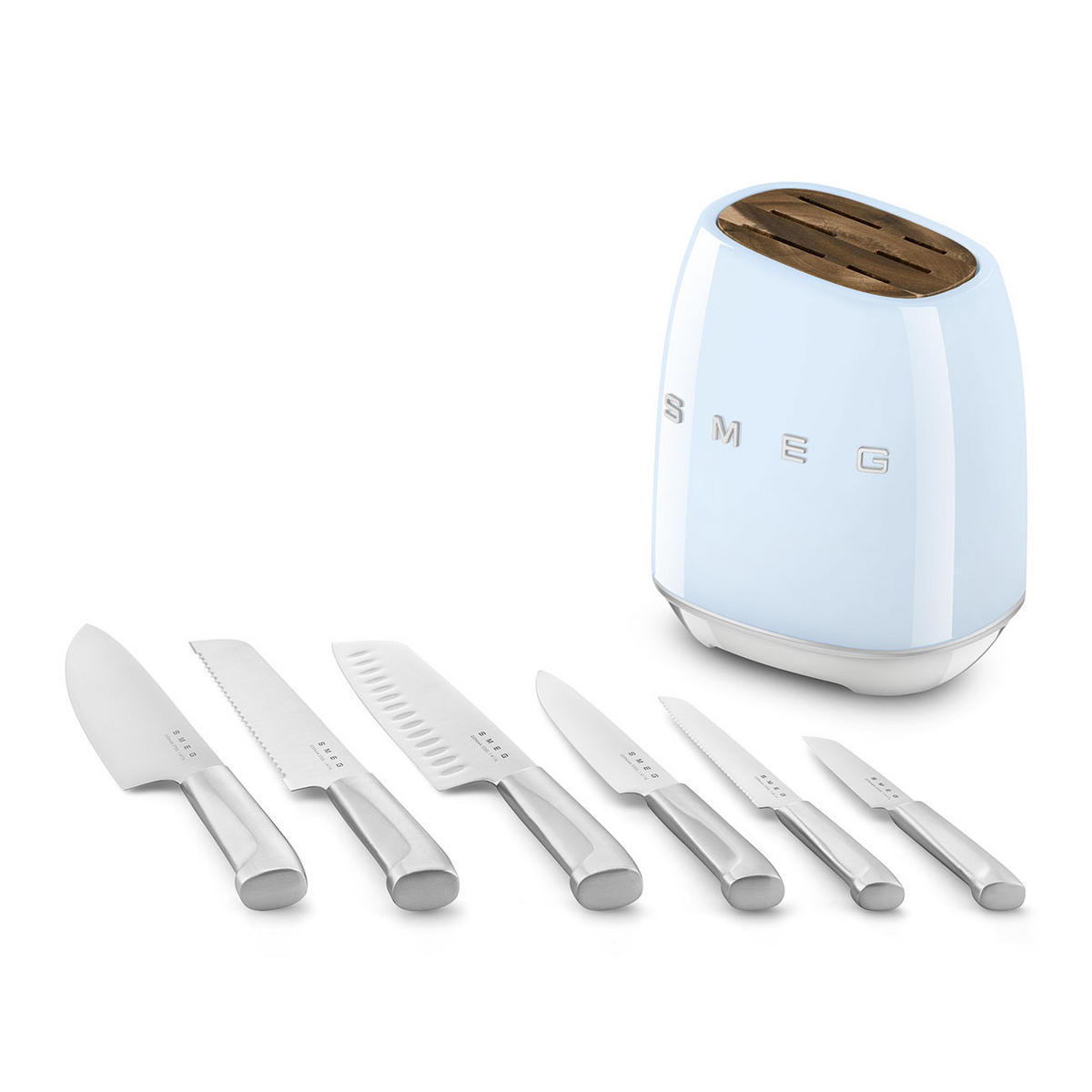 MESSERBLOCK 6-teilig  - Pastellblau, Basics, Holz/Kunststoff (13,5/23,2/19cm) - SMEG