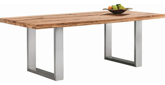 ESSTISCH in Holz, Metall 200/100/77 cm  - Edelstahlfarben/Eichefarben, Design, Holz/Metall (200/100/77cm) - Novel