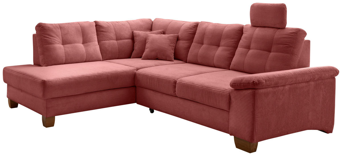 ECKSOFA in Cord Koralle  - Koralle/Naturfarben, Modern, Holz/Textil (206/274cm) - Livetastic