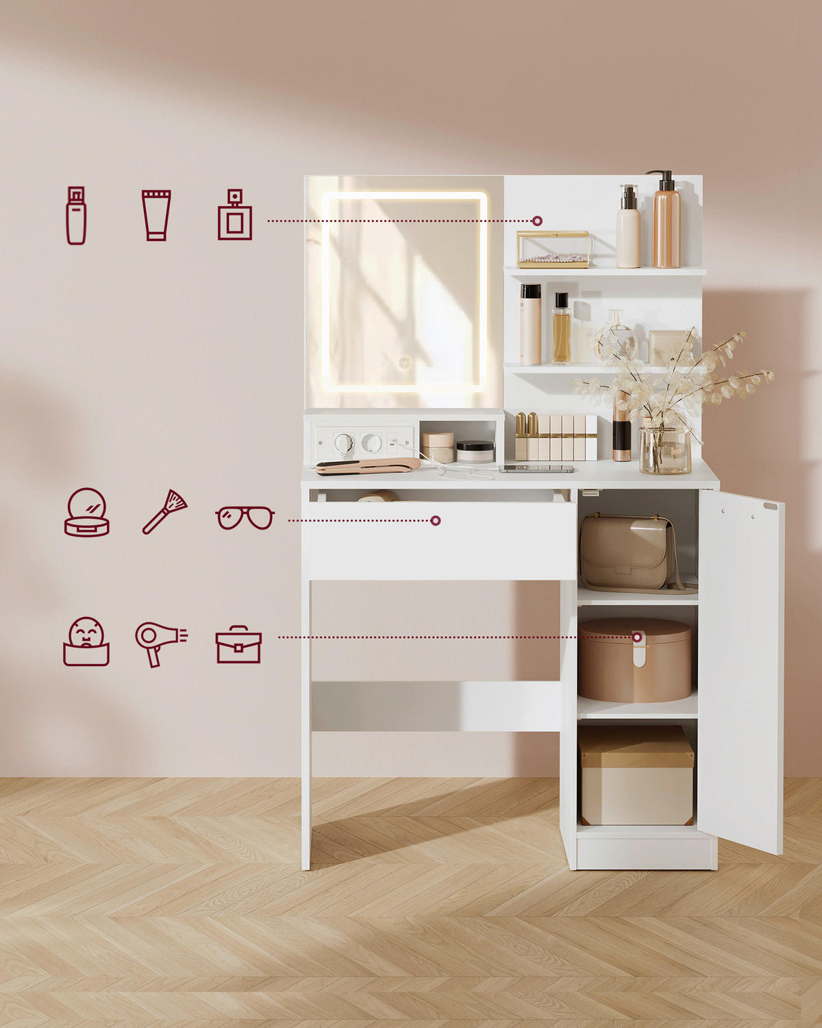 SCHMINKTISCH Weiß  - Weiß, Trend, Glas/Holzwerkstoff (80/40/132cm) - Boxxx