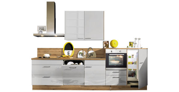 KÜCHENLEERBLOCK 320 cm   in Eichefarben, Grau Hochglanz  - Eichefarben/Grau Hochglanz, Design, Holzwerkstoff/Metall (320cm) - Xora