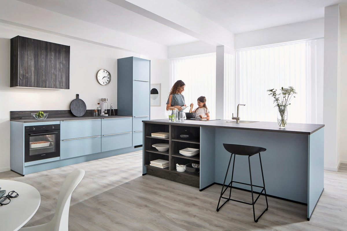 EINBAUKÜCHE   - Pastellblau, Design, Holzwerkstoff - Xora