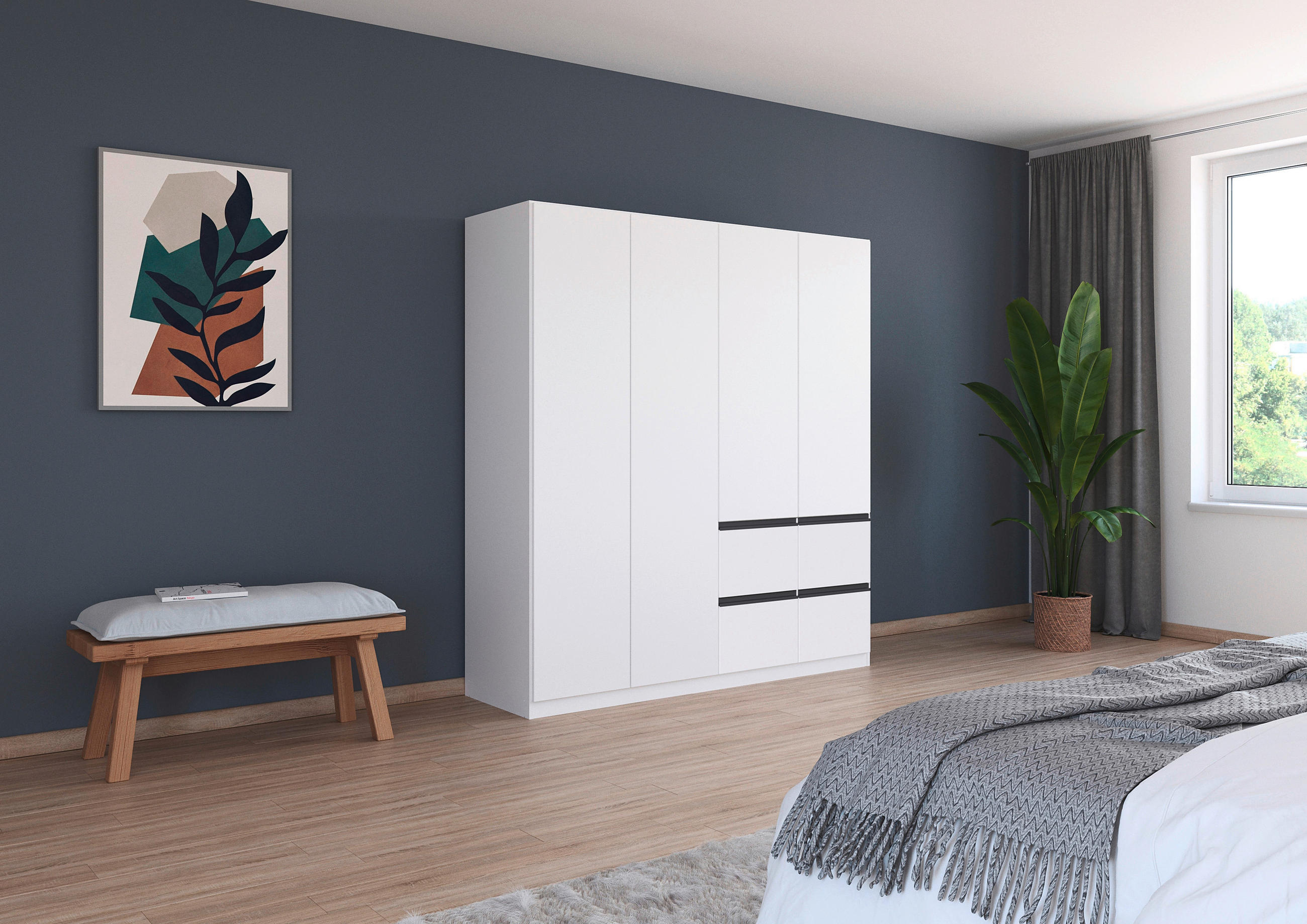 KLEIDERSCHRANK 4-türig Weiß, Dunkelgrau  - Dunkelgrau/Weiß, Trend, Holzwerkstoff/Kunststoff (181/197/54cm) - Xora