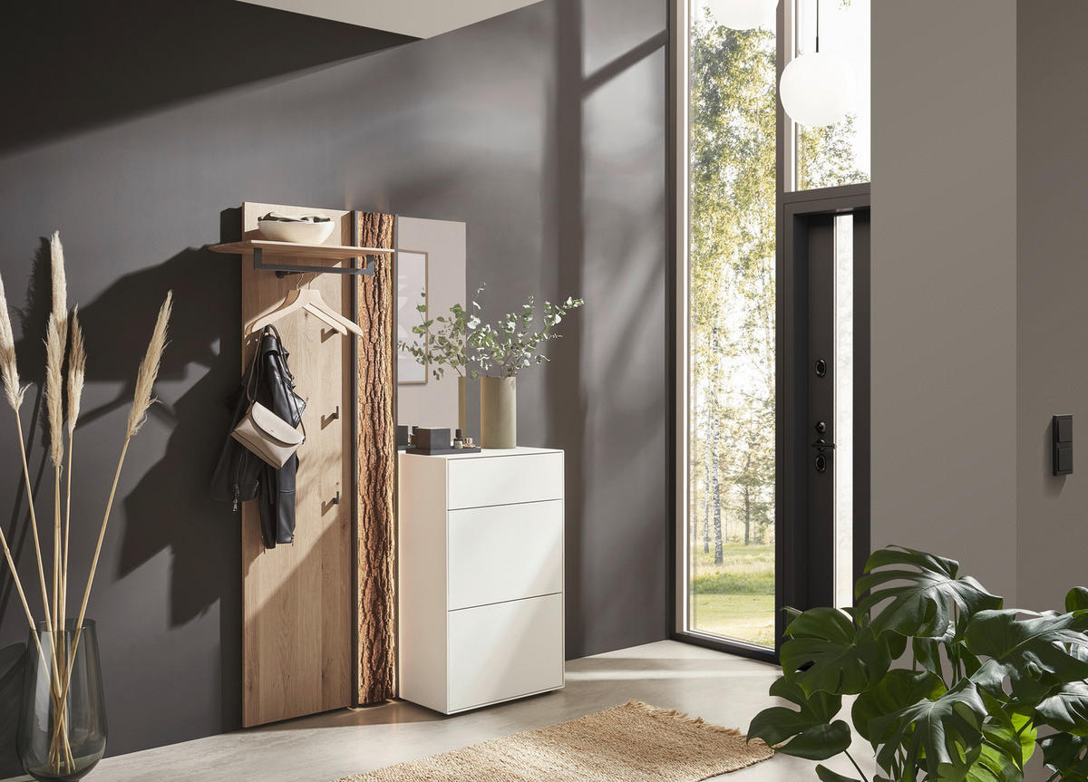 GARDEROBE 3-teilig  in 125/196/39 cm  - Eichefarben/Weiß, Design, Glas/Holz (125/196/39cm) - Johann Jakob