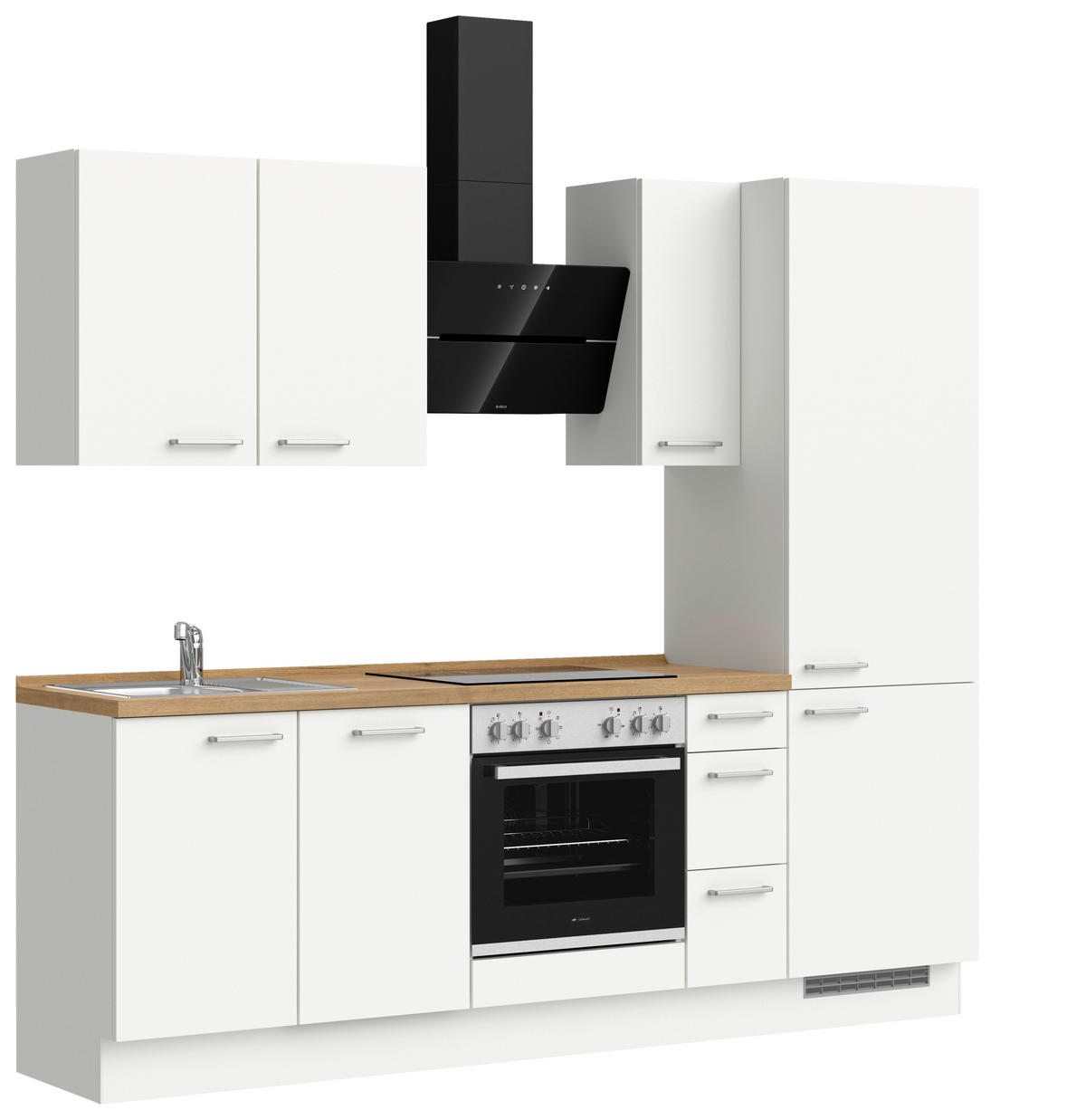 KÜCHENBLOCK 240 cm   in Weiß, Eichefarben  - Edelstahlfarben/Eichefarben, MODERN, Holzwerkstoff/Metall (240cm) - Nobilia
