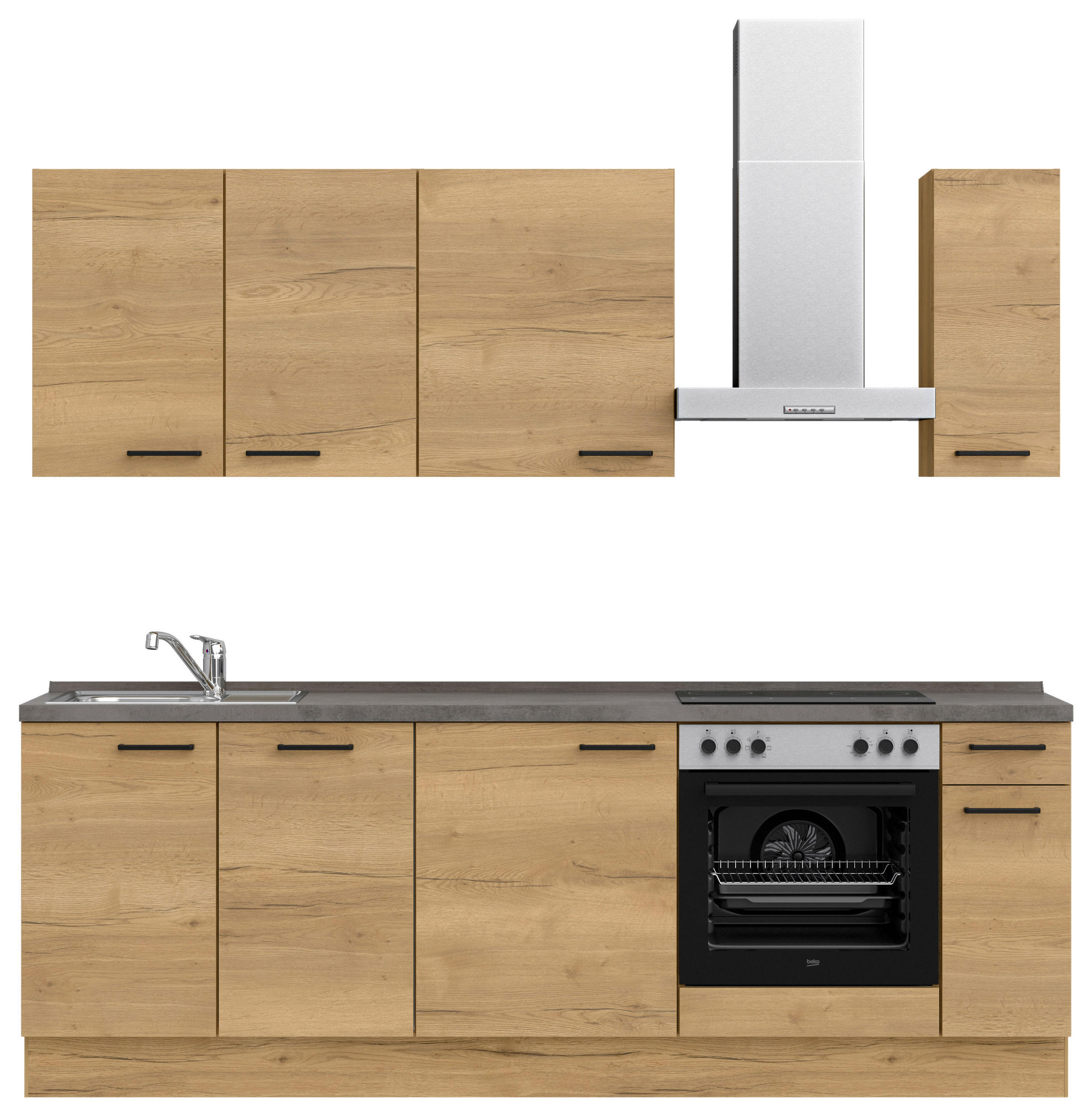 KÜCHENBLOCK 240 cm   in Eichefarben, Schieferfarben  - Schieferfarben/Eichefarben, MODERN, Holzwerkstoff/Metall (240cm) - Nobilia