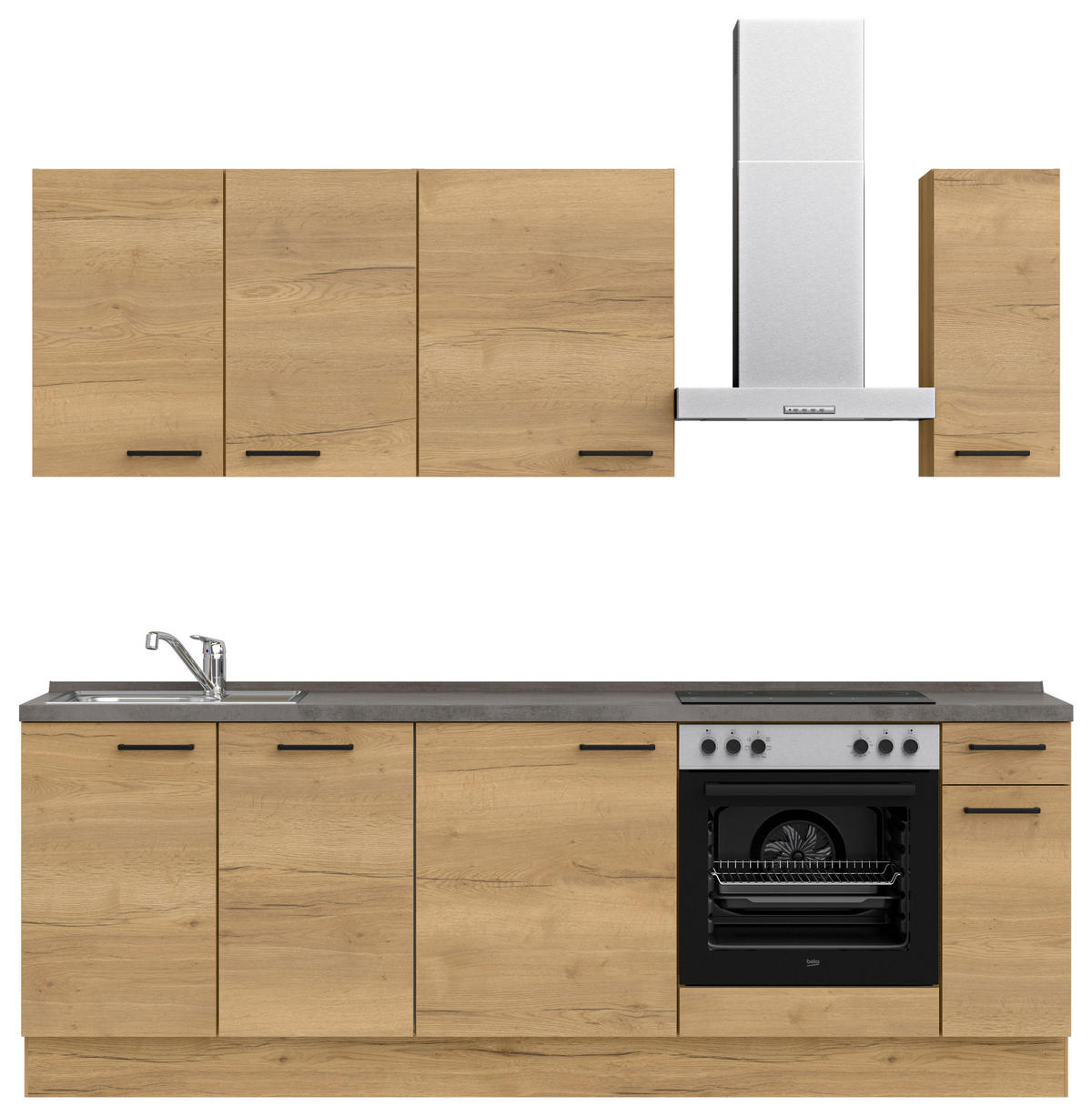 KÜCHENBLOCK 240 cm   in Eichefarben, Schieferfarben  - Schieferfarben/Eichefarben, MODERN, Holzwerkstoff/Metall (240cm) - Nobilia