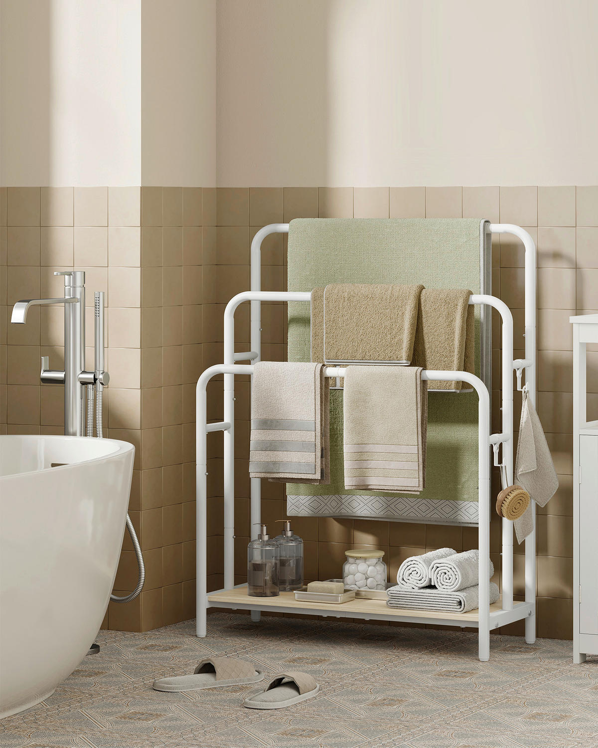 HANDTUCHLEITER - Beige/Weiß, MODERN, Holzwerkstoff/Metall (70/101/30cm) - MID.YOU