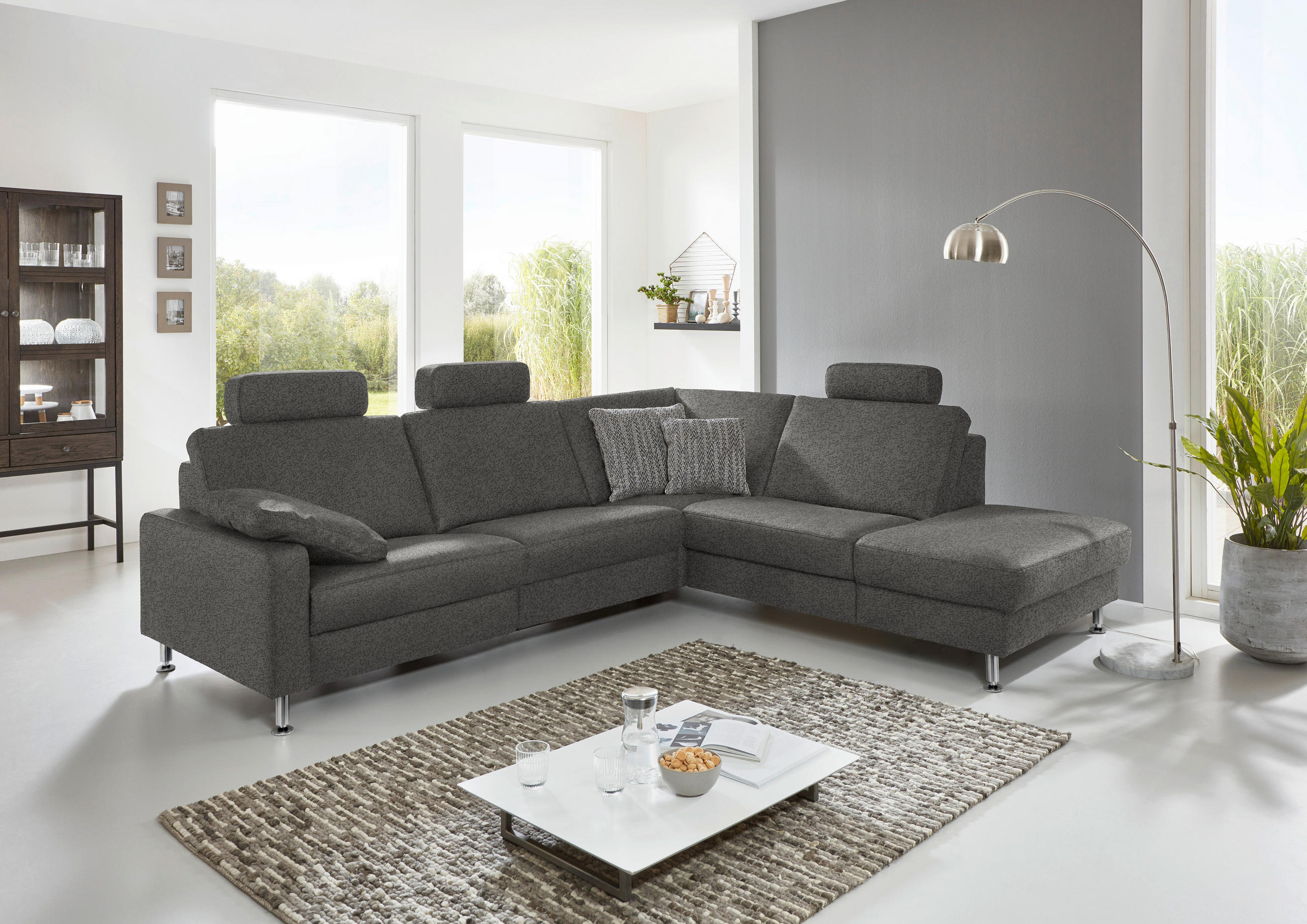 ECKSOFA in Mikrofaser Grau  - Alufarben/Grau, Design, Textil/Metall (275/242cm) - Dieter Knoll