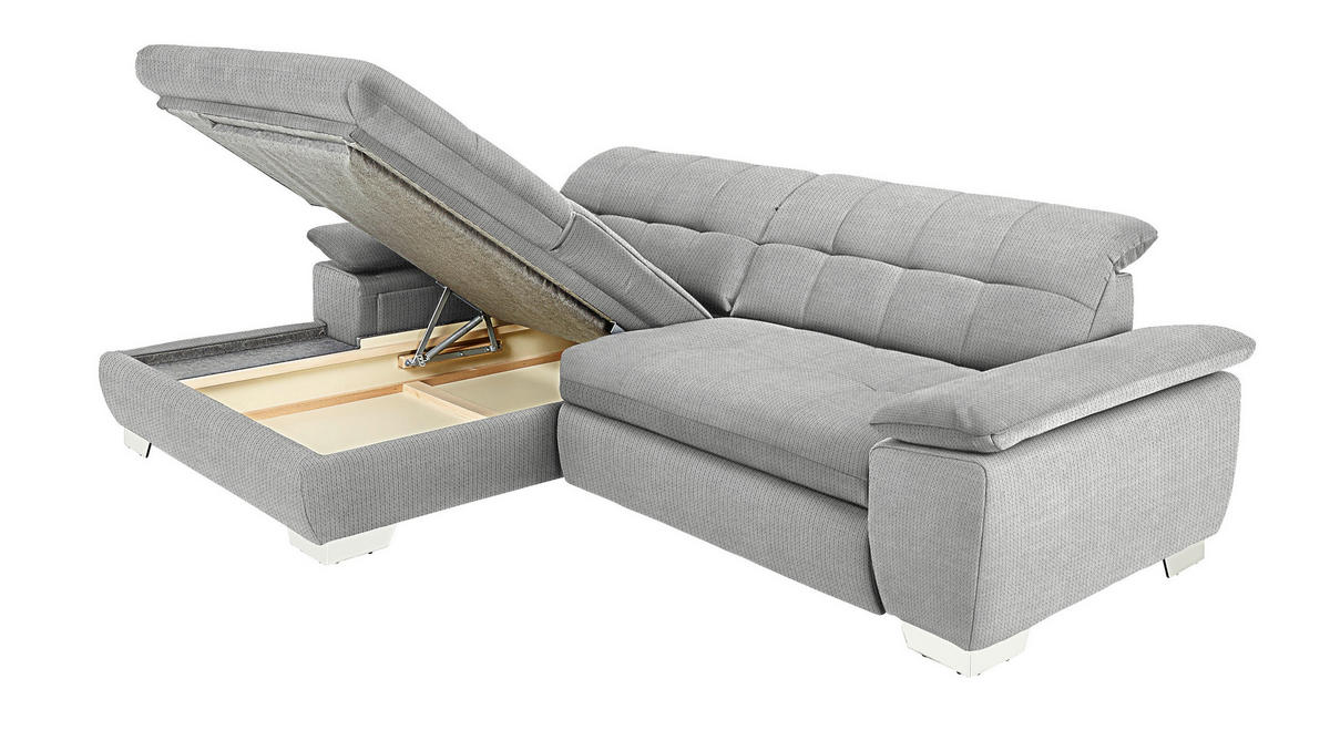 ECKSOFA in Mikrofaser Hellgrau  - Chromfarben/Hellgrau, Design, Textil/Metall (180/265cm) - Carryhome