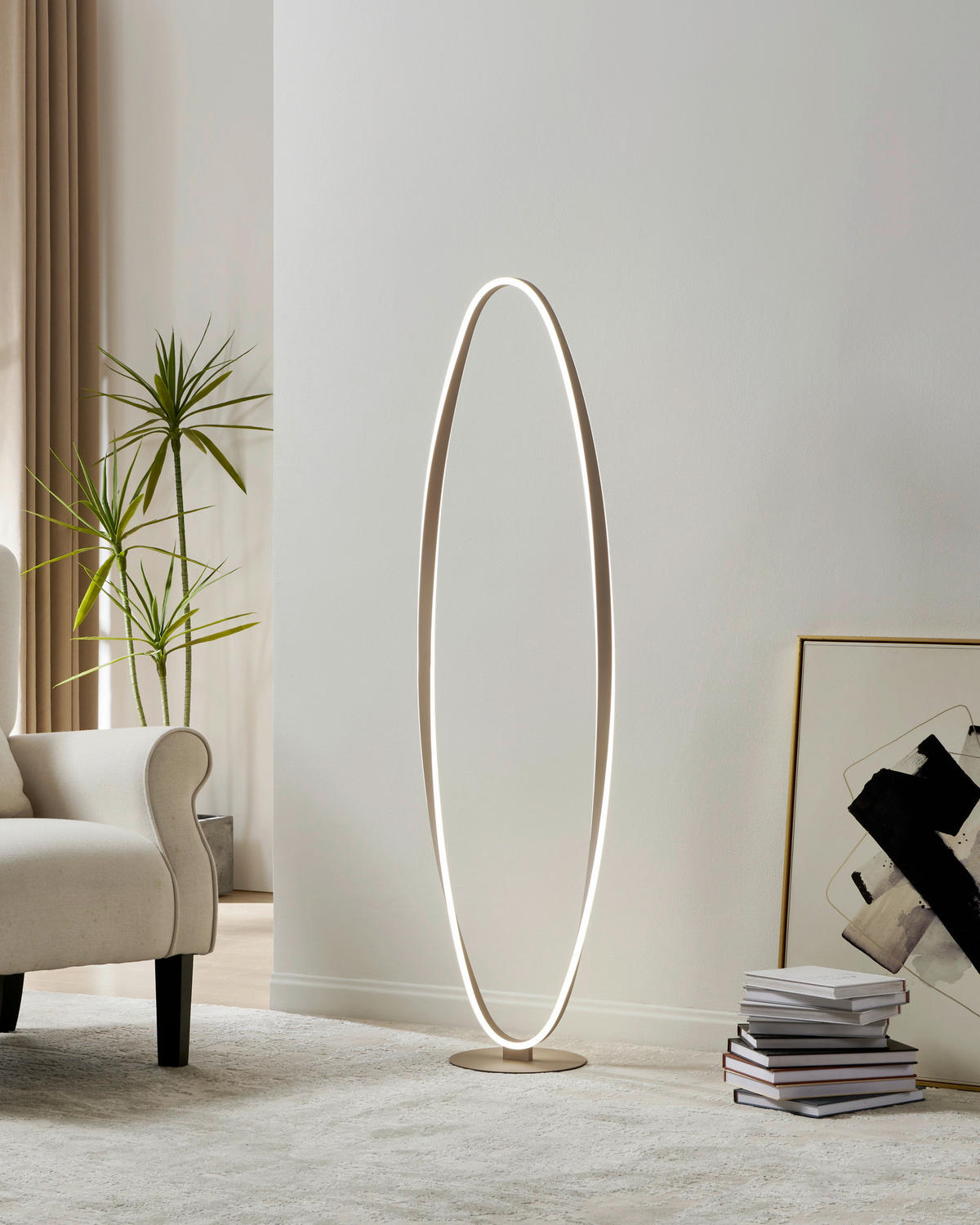 LED ÁLLÓLÁMPA - homokszínű/fehér, Design, műanyag/fém (142,5cm)