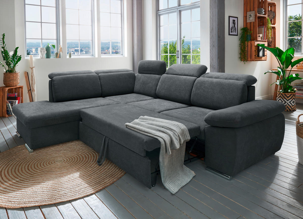 ECKSOFA in Mikrofaser Anthrazit  - Chromfarben/Anthrazit, Design, Textil/Metall (228/283cm) - Livetastic