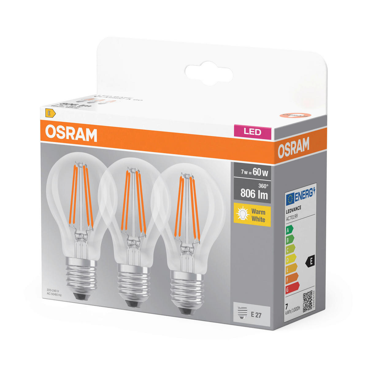 LED-FILAMENT-LEUCHTMITTEL   E27 7 W 806 lm  - Klar, Basics, Glas (6/10,5cm) - Osram