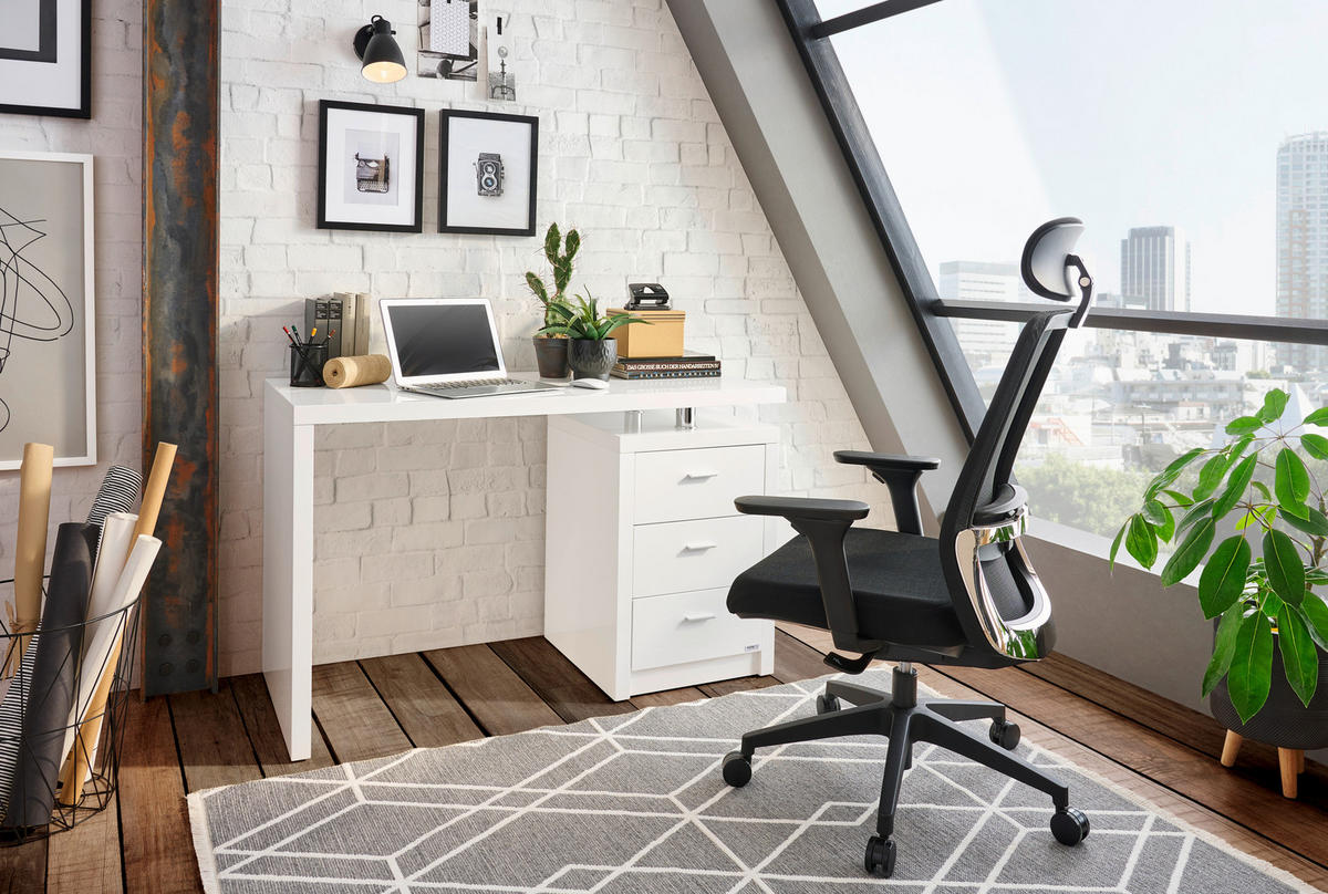 SCHREIBTISCH 120/55/75 cm  in Weiss, Chromfarben  - Chromfarben/Weiss, Design, Holzwerkstoff/Metall (120/55/75cm) - Hom`in
