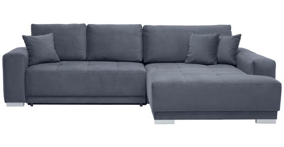 WOHNLANDSCHAFT inkl.Funktionen Grau Samt - Silberfarben/Grau, Design, Holz/Textil (293/195cm) - Cantus