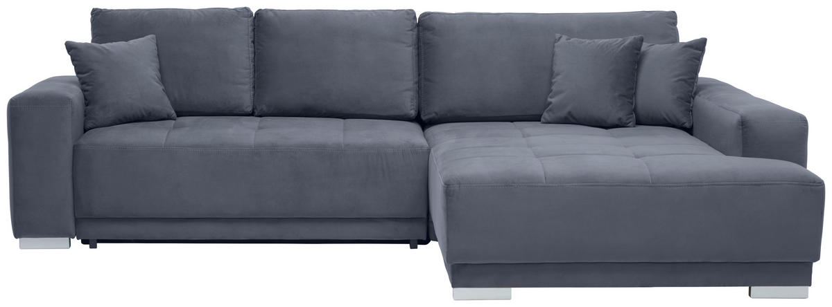 ECKSOFA in Samt Grau  - Silberfarben/Grau, Design, Holz/Textil (293/195cm) - Cantus