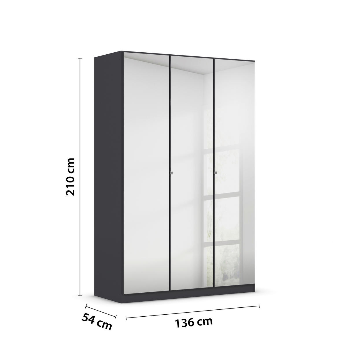 DREHTÜRENSCHRANK 3-türig Graphitfarben  - Chromfarben/Graphitfarben, MODERN, Glas/Holzwerkstoff (136/210cm) - Rauch Möbel