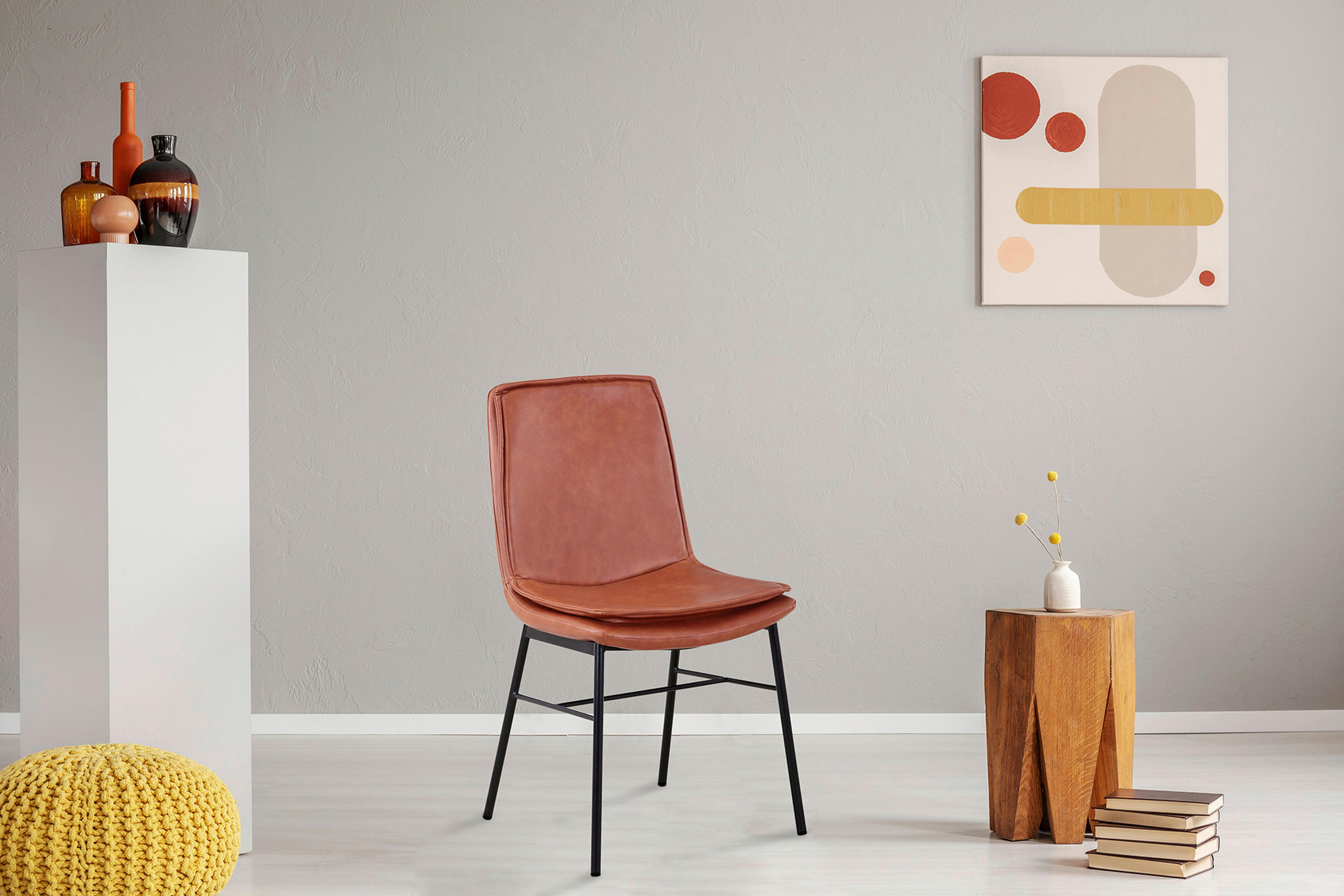 STUHL-SET  in Eisen Metall, Kunststoff  - Cognac, Design, Kunststoff/Metall (46/84/60cm) - Kayoom