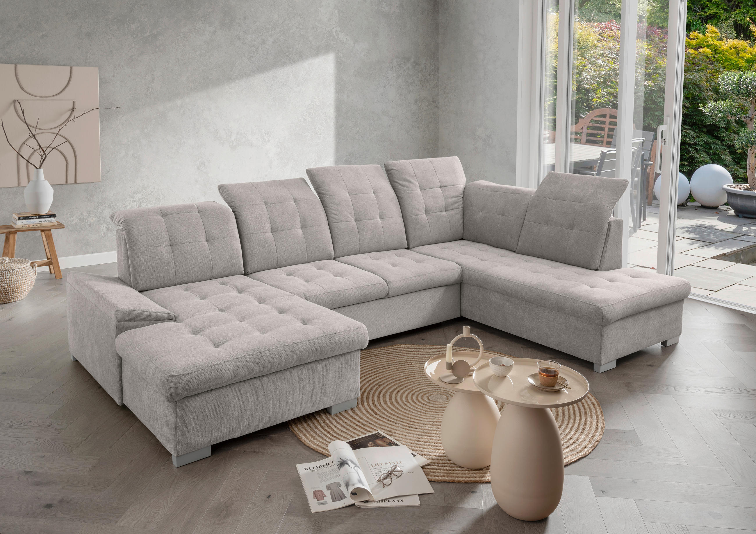 WOHNLANDSCHAFT Mikrofaser Grau  - Chromfarben/Grau, Modern, Kunststoff/Textil (169/330/212cm) - Livetastic