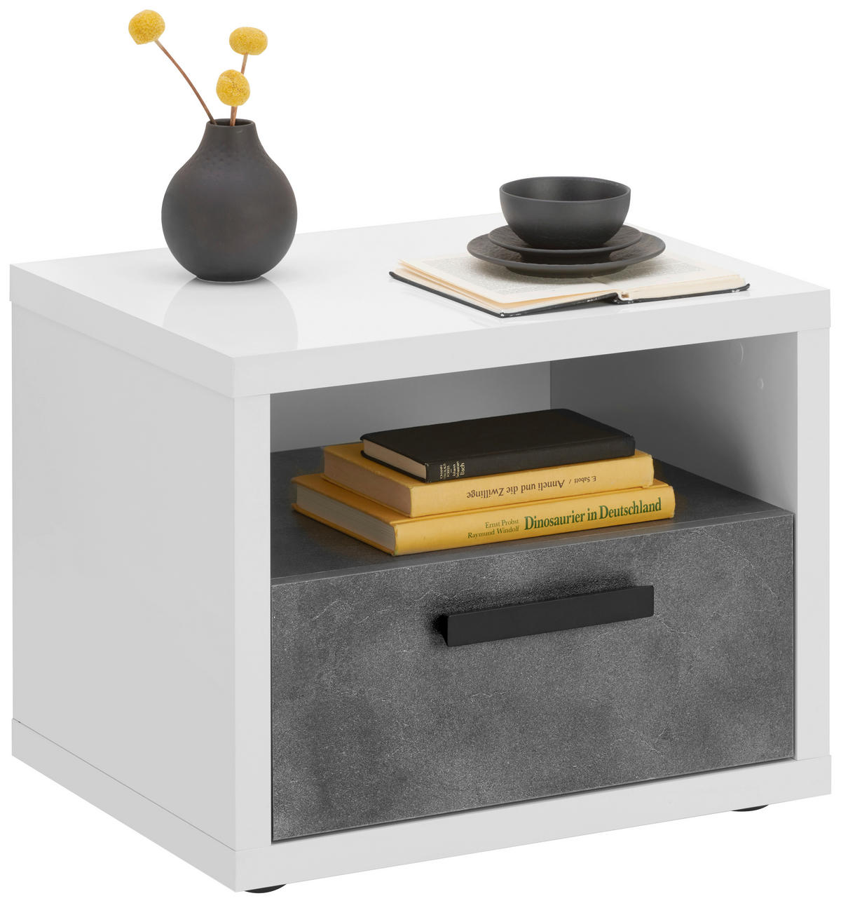 NACHTKÄSTCHEN 52/44/41 cm  in Schieferfarben, Weiß Hochglanz  - Schieferfarben/Weiß Hochglanz, Design, Holzwerkstoff/Kunststoff (52/44/41cm) - Xora